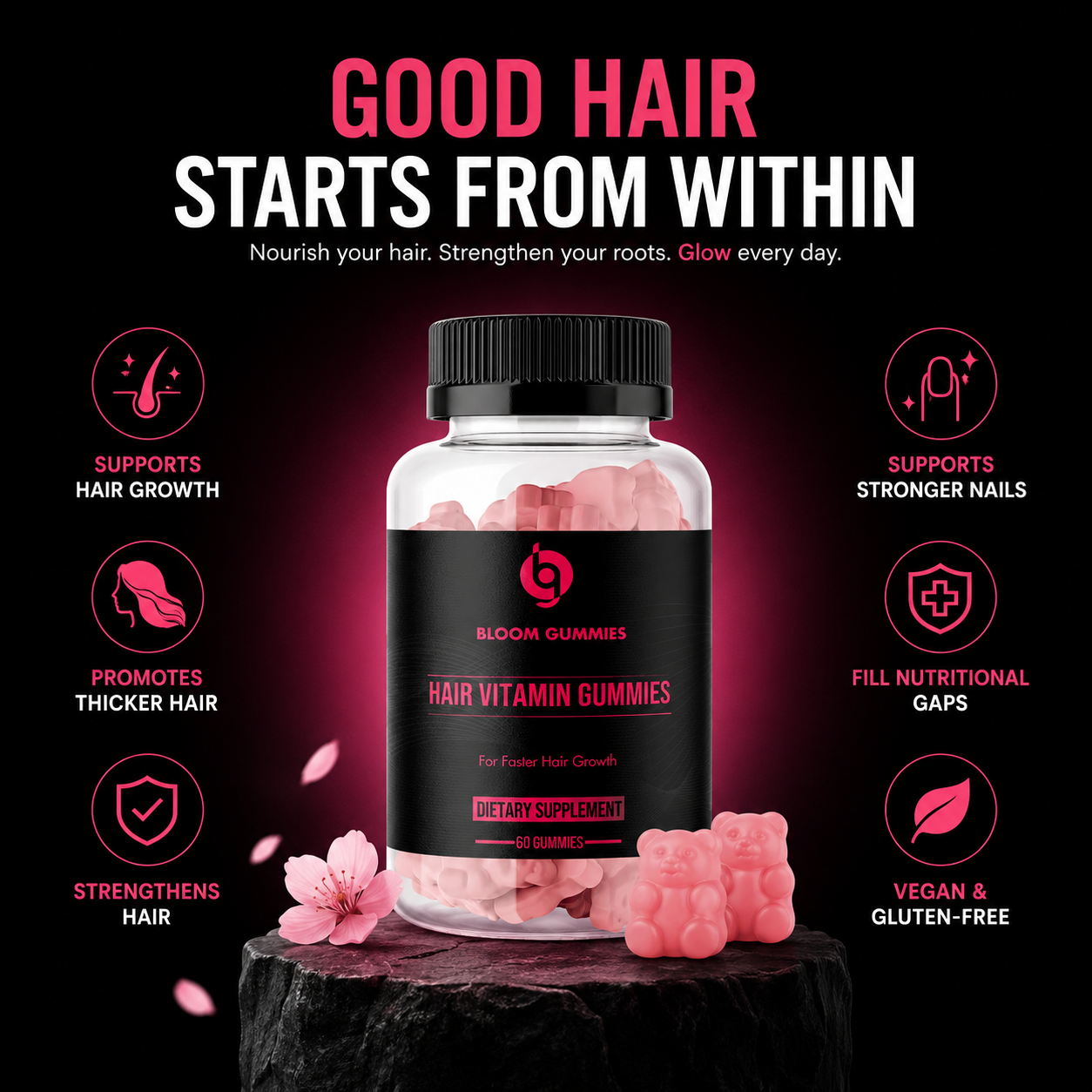 Hair Vitamin Gummies – Biotin, Zinc & Essential Vitamins | BLOOM by ZNETICS